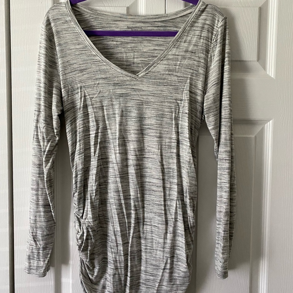 Motherhood Maternity Grey/White Long Sleeve Shirt